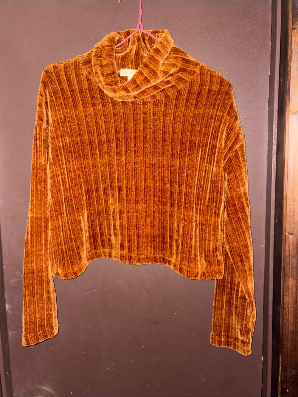 Heart Hips Cropped Ribbed Turtleneck Sweater - Rust/Burnt Orange